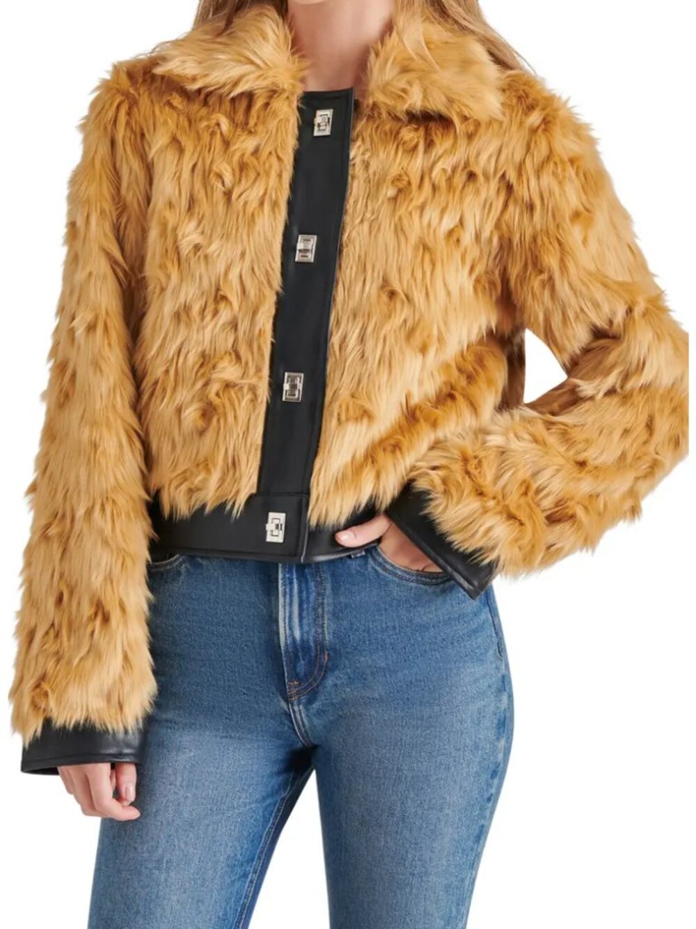 Steven Madden Nimba Faux Fur & Leather Jacket New with Tags  Large Sold Out